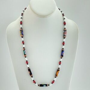 Vintage Millefiori Aventurina Bead Necklace, Handmade,  Murano Italy, 25" Long